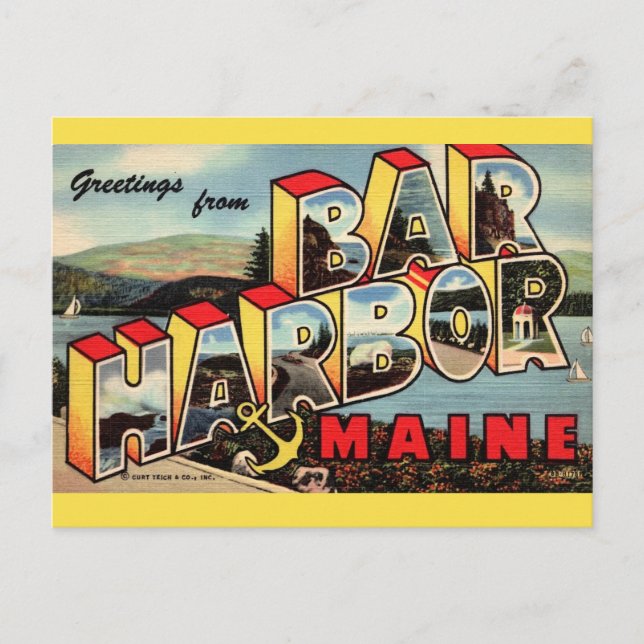 Postal Puerto Bar Harbor antiguo (Anverso)