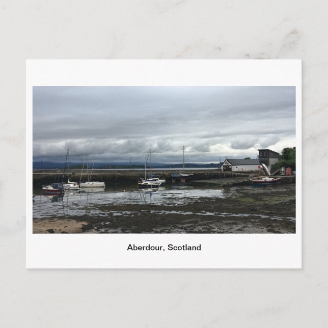 Postal Puerto de Aberdour - Barcos con marea baja (Anverso)