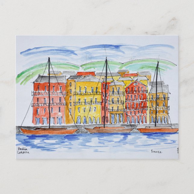 Postal Puerto de Bastia | Córcega, Francia (Anverso)