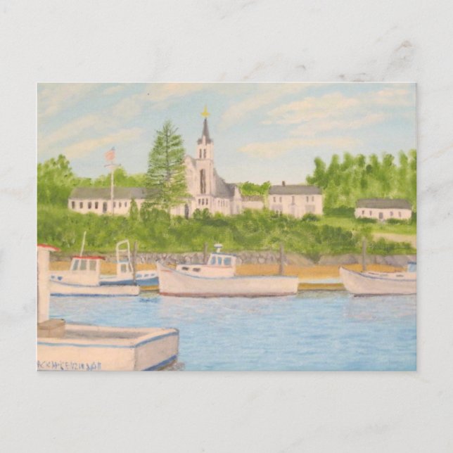 Postal Puerto de Boothbay: Boats de la iglesia y de los l (Anverso)