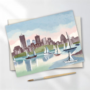 Postal Puerto de Boston   Boston Massachusetts Acuarela