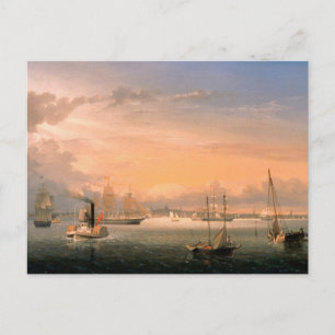 Postal Puerto de Boston por Fitz Henry Lane
