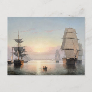 Postal Puerto de Boston, puesta de sol por Fitz Henry Lan
