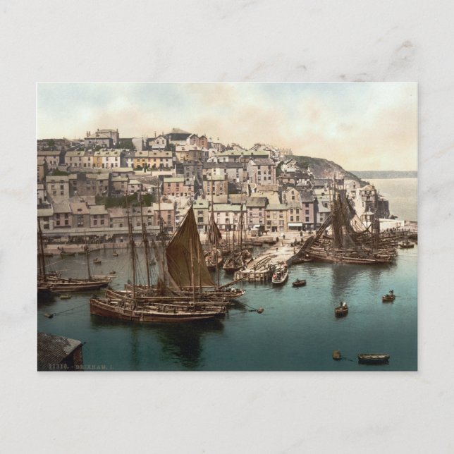 Postal Puerto de Brixham, Devon, Inglaterra c.1895 (Anverso)