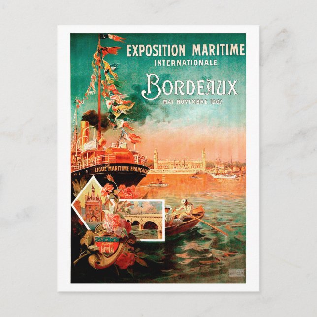 Postal Puerto de Burdeos, Francia, barco turístico, vinta (Anverso)