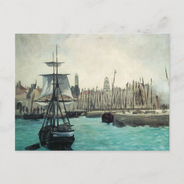 Postal Puerto de Calais por Manet, arte del impresionismo (Anverso)