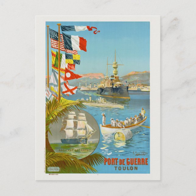 Postal Puerto de Guerre. Toulon. Afiche de la época franc (Anverso)