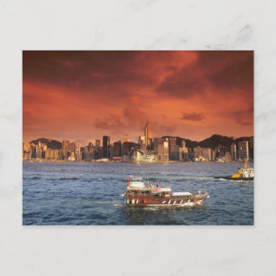 Postal Puerto de Hong Kong al atardecer
