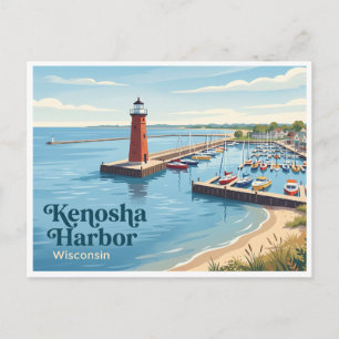 Postal Puerto de Kenosha y faro de Southport Wisconsin