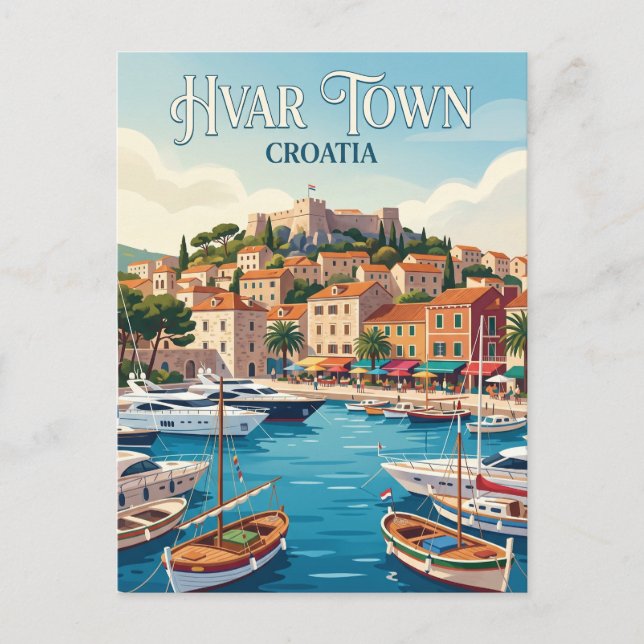 Postal Puerto de la ciudad de Hvar Croacia (Anverso)