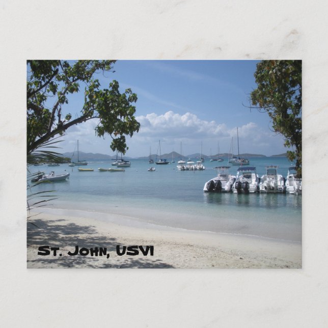 Postal Puerto de la isla del Caribe con playa (Anverso)
