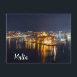 Postal Puerto de Malta iluminado por la noche<br><div class="desc">Vista panorámica de las tres ciudades de Malta por la noche. Foto tomada de La Valeta. El Gran Puerto se iluminó por la noche.</div>
