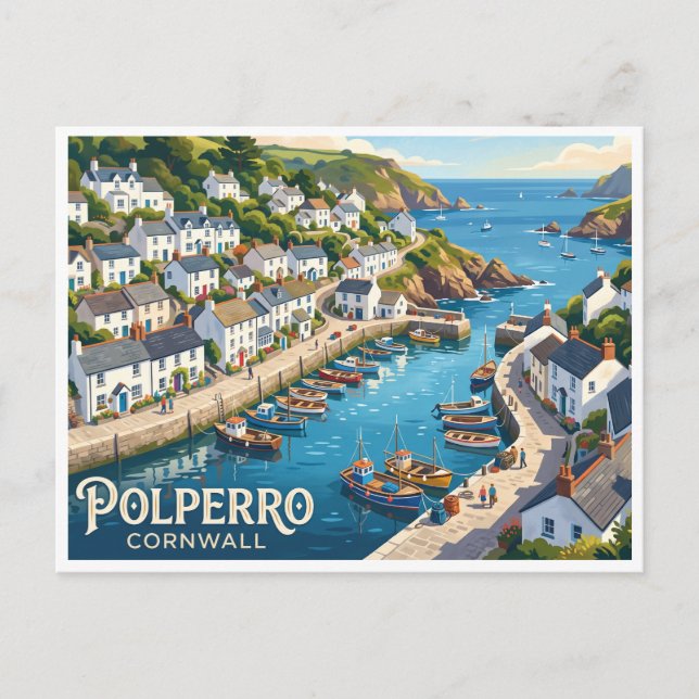Postal Puerto de Polperro Inglaterra (Anverso)