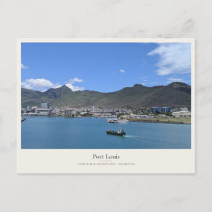 Postal Puerto de Port Louis bajo las montañas