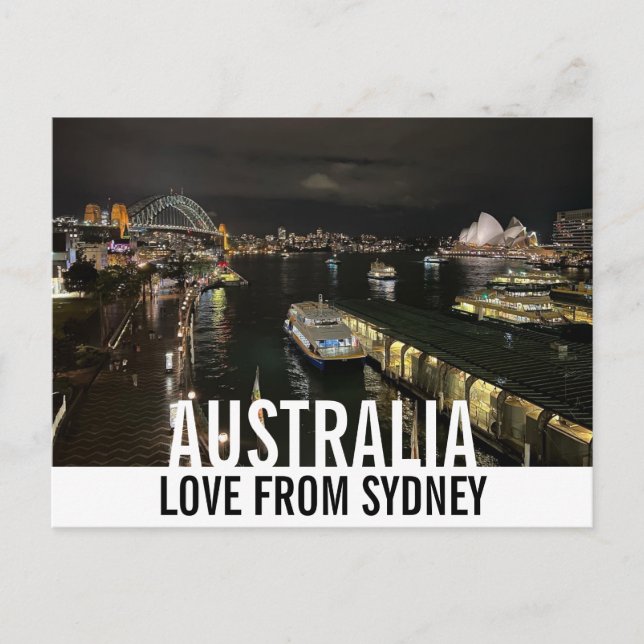 Postal Puerto de Sídney de Noche Amor desde Australia (Anverso)