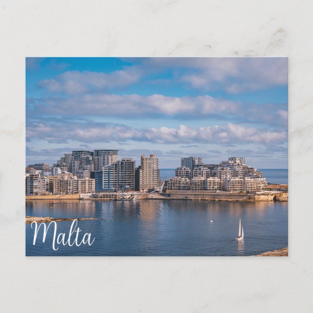Postal Puerto de Sliema y rascacielos de Malta (Anverso)