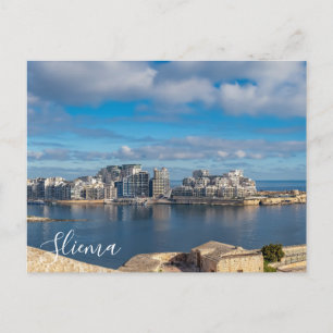 Postal Puerto de Sliema y rascacielos de Malta