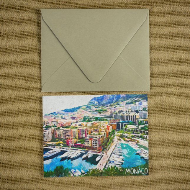 Postal Puerto de Yates de la Marina de Pintado de Petróle (monaco oil paint panorama view postcard)