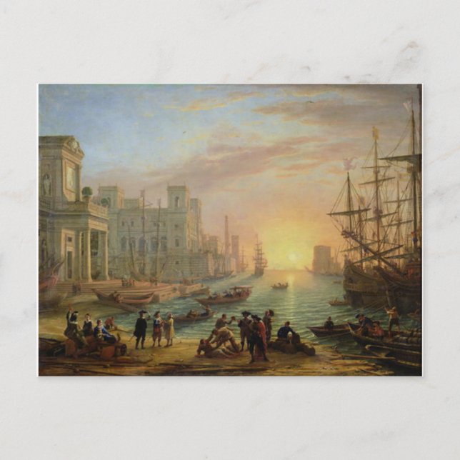 Postal Puerto marítimo al atardecer por Claude Lorrain (Anverso)