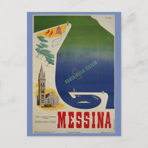Postal Puerto Messina de Sicilia vintage anuncio de viaje