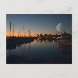 Postal Puerto Oceanside al atardecer con la luna