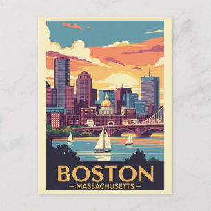 Postal Puerto Retro Boston Viajes Vintage