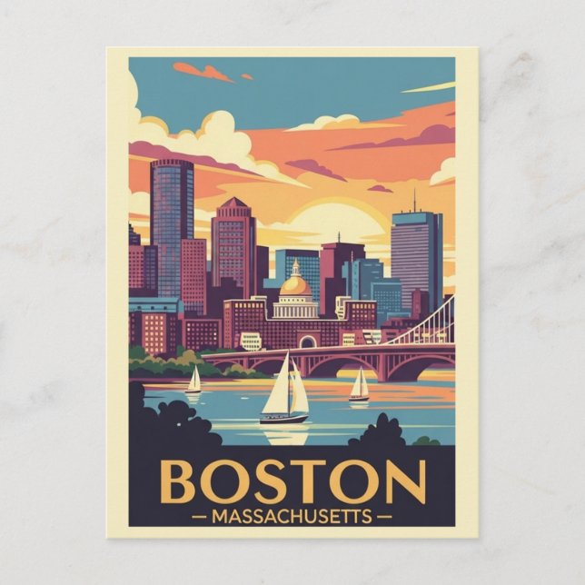 Postal Puerto Retro Boston Viajes Vintage (Anverso)