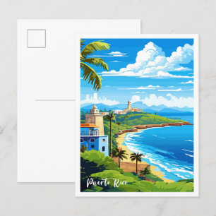 Postal Puerto Rico Beach Art Vintage Travel Ilustracion