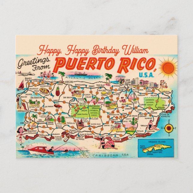 Postal  Puerto Rico Birthday Greeting Postcard (Anverso)