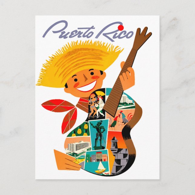 Postal Puerto Rico, hombre con una guitarra (Anverso)