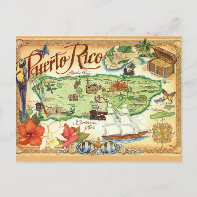 Postal Puerto Rico Map  Postcard (Anverso)
