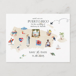 Postal Puerto Rico Mapa Boda de Destino Guardar la Fecha