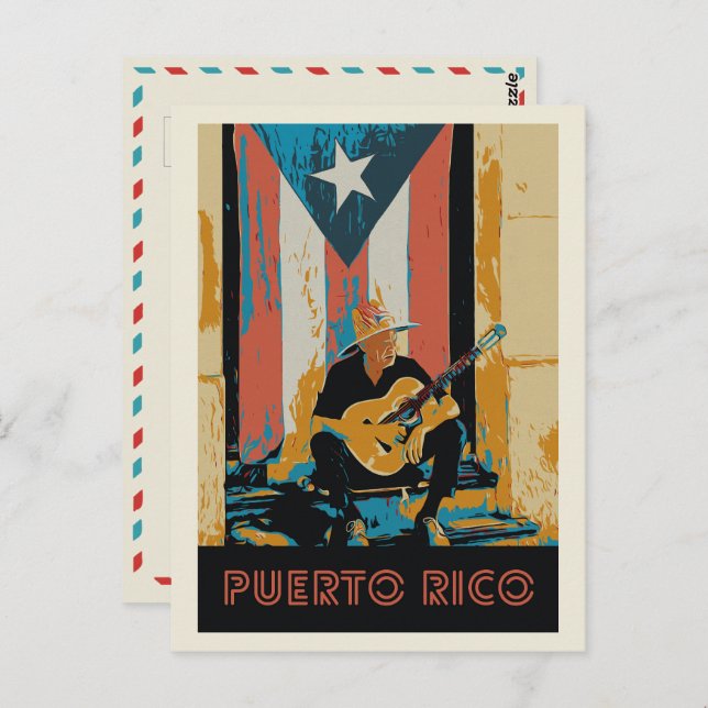 Postal Puerto Rico, música y bandera Postcard (Anverso / Reverso)