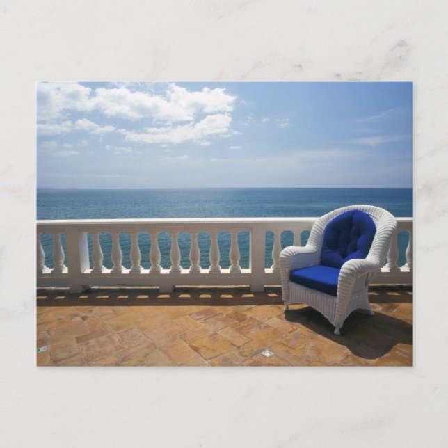Postal Puerto Rico. Sillón de mimbre y terraza de baldosa (Anverso)