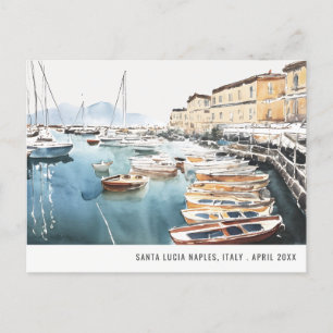 Postal Puerto Santa Lucía Nápoles Italia Acuarela Viajes