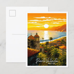 Postal Puerto Vallarta México ilustracion de viajes vinta
