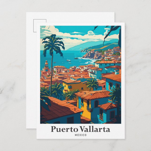 Postal Puerto Vallarta México Ilustracion de Viajes Vinta (Anverso / Reverso)