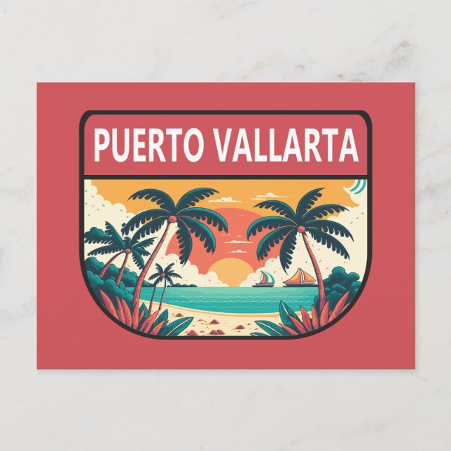 Postal Puerto Vallarta México Retro Emblem (Anverso)