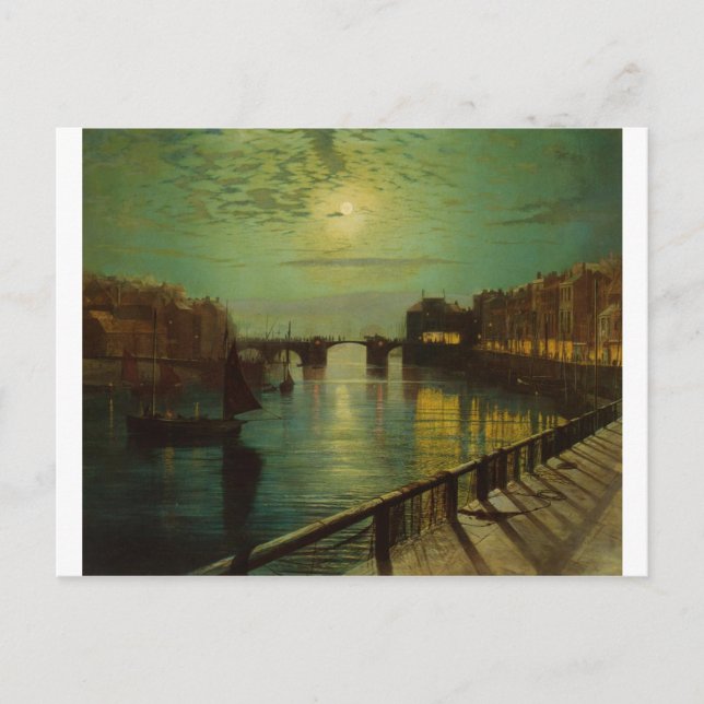 Postal Puerto Whitby por Moonlight John Atkinson Grimshaw (Anverso)