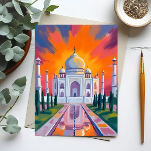 Postal Puesta de sol acuarela Taj Mahal India viajes