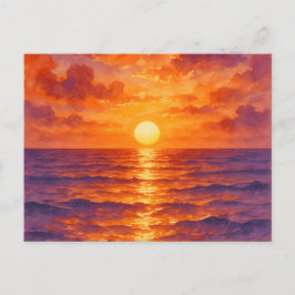 Postal Puesta de sol ardiente - Estilo de pintura en acua