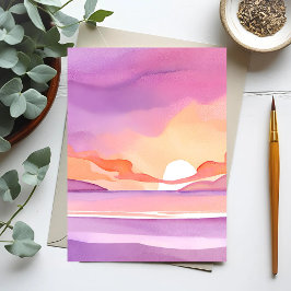 Postal Puesta de sol con acuarela rosa | Cielo oceánico h