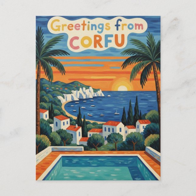 Postal Puesta de sol Corfú Grecia Viajes (Anverso)