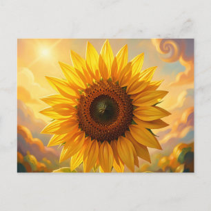 Postal Puesta de sol de girasol dorado radiante