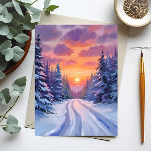 Postal Puesta de sol de nieve Paisaje montañoso de invi
