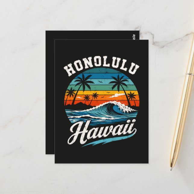 Postal Puesta de sol de surf de Honolulu Hawaii (Anverso/Reverso In Situ)