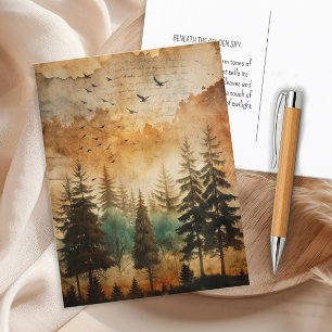 Postal Puesta de sol en bosque de naturaleza rústica vint