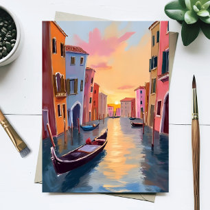 Postal Puesta de sol en el canal de Venecia góndola acuar