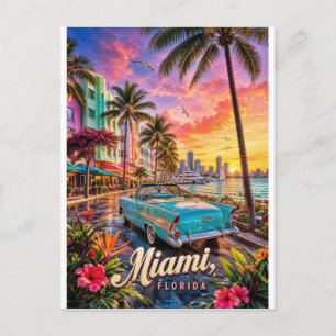 Postal Puesta de sol en el paseo marítimo de Miami Florid