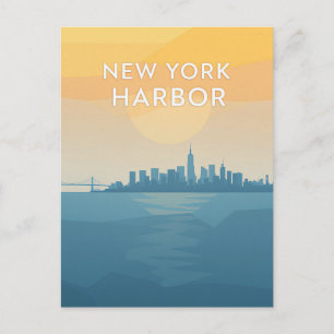 Postal Puesta de sol en el puerto de Nueva York
